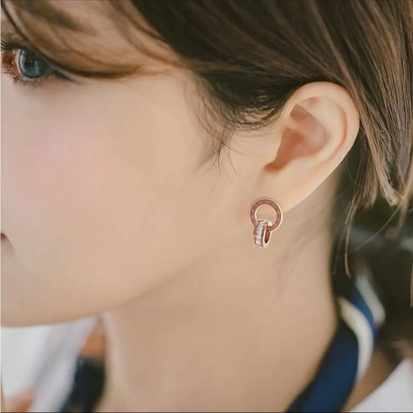 S Roman Numerals Zircon Earrings - Stainless Steel Fashion Never Fade Jewelry - Picture 2 of 7